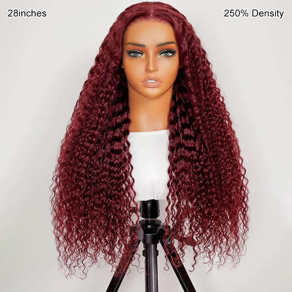 Pizazz 99J Burgundy Deep Wave 13x6 HD Lace Front Wigs Human Hair 12A Pre Plucked Hairline with Baby Hair Natural Looking - Image 6