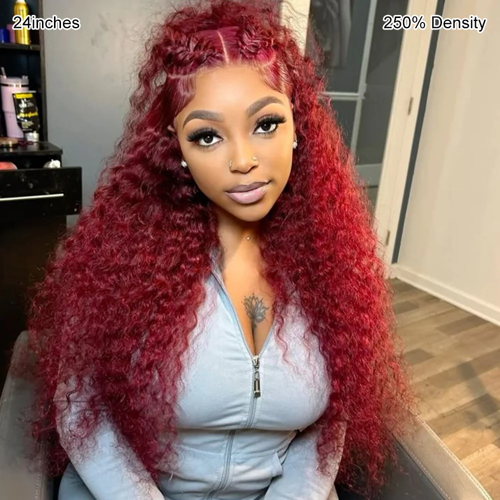 Pizazz 99J Burgundy Deep Wave 13x6 HD Lace Front Wigs Human Hair 12A Pre Plucked Hairline with Baby Hair Natural Looking - Image 7