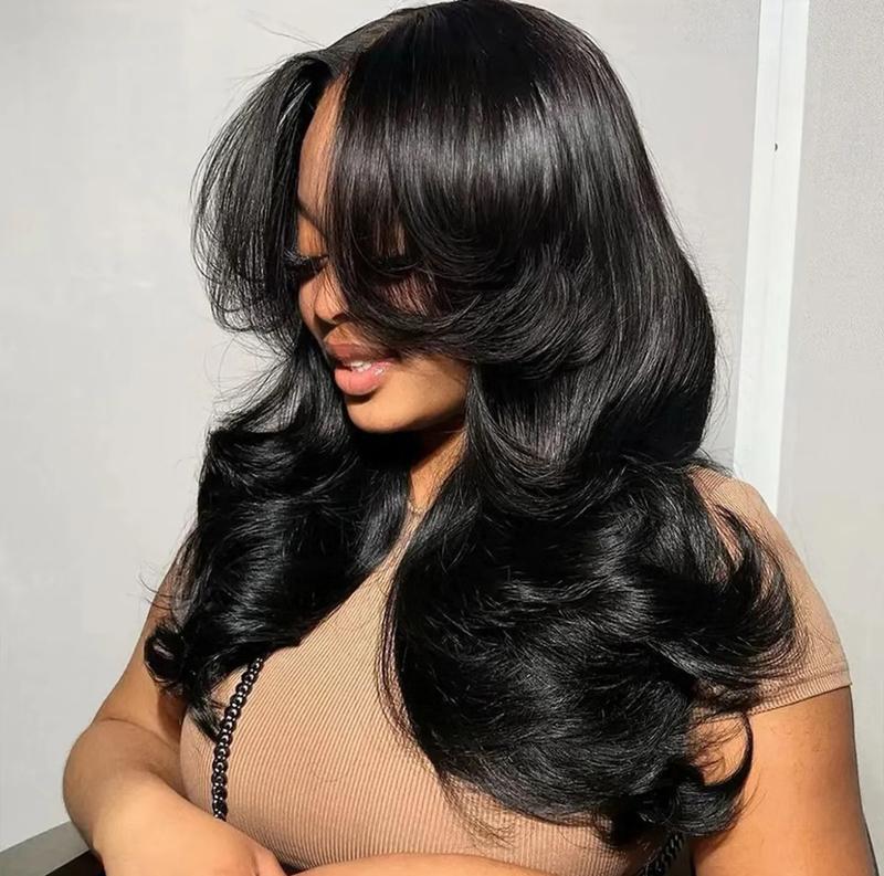 Butterfly Cut Curtain Bangs Loose Body Wave Wig 13x6 Deep Part Glueless Pre Cut HD Lace Drawstring Wig - Image 4