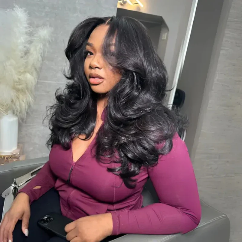 Butterfly Cut Curtain Bangs Loose Body Wave Wig 13x6 Deep Part Glueless Pre Cut HD Lace Drawstring Wig - Image 6