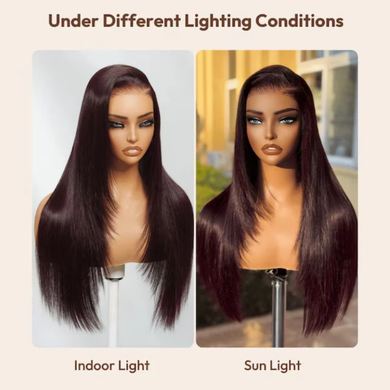 Black Cherry Layered Cut Glueless Wig 13x6 Lace Front Straight Human Hair - Image 7
