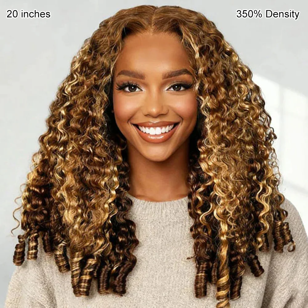 4/27 Highlight Color Burmese Curly Glueless Wig Pull Go 13x6 Full Lace Pre-Everything Wear Go Wig - Image 3