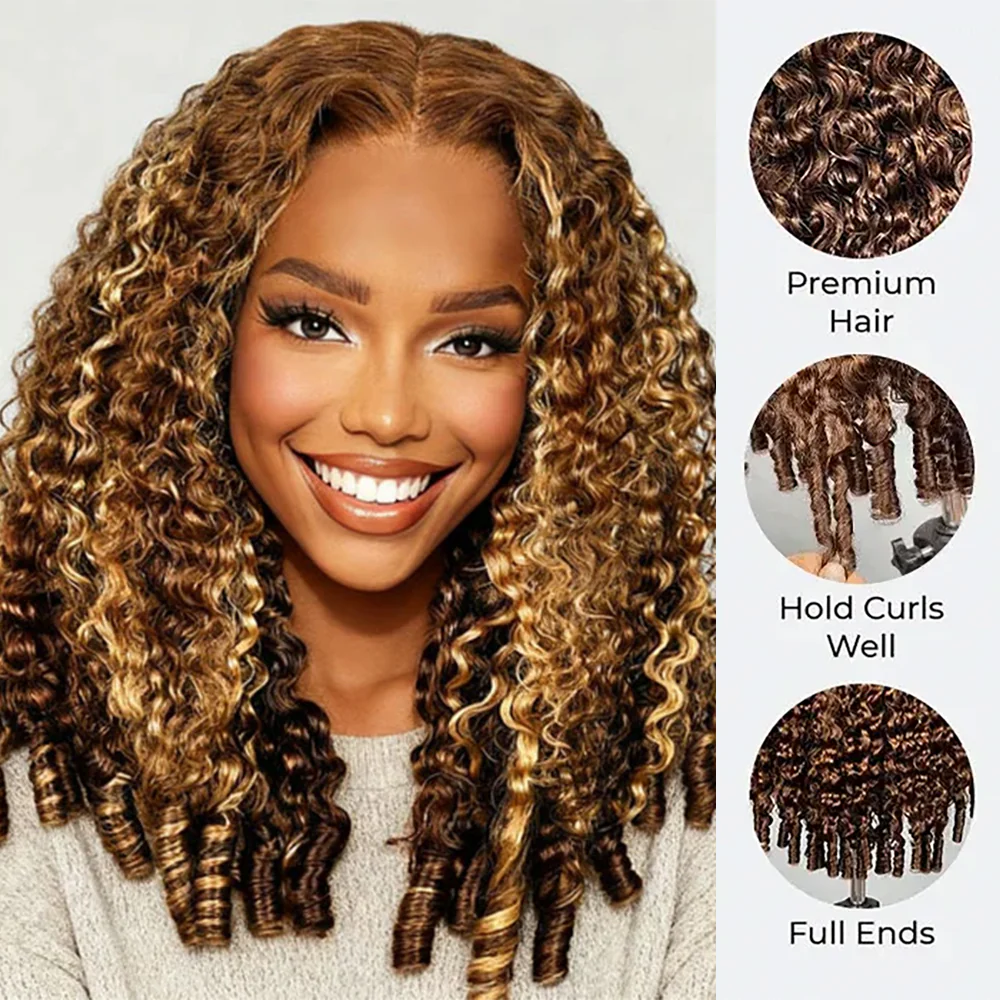 4/27 Highlight Color Burmese Curly Glueless Wig Pull Go 13x6 Full Lace Pre-Everything Wear Go Wig - Image 4