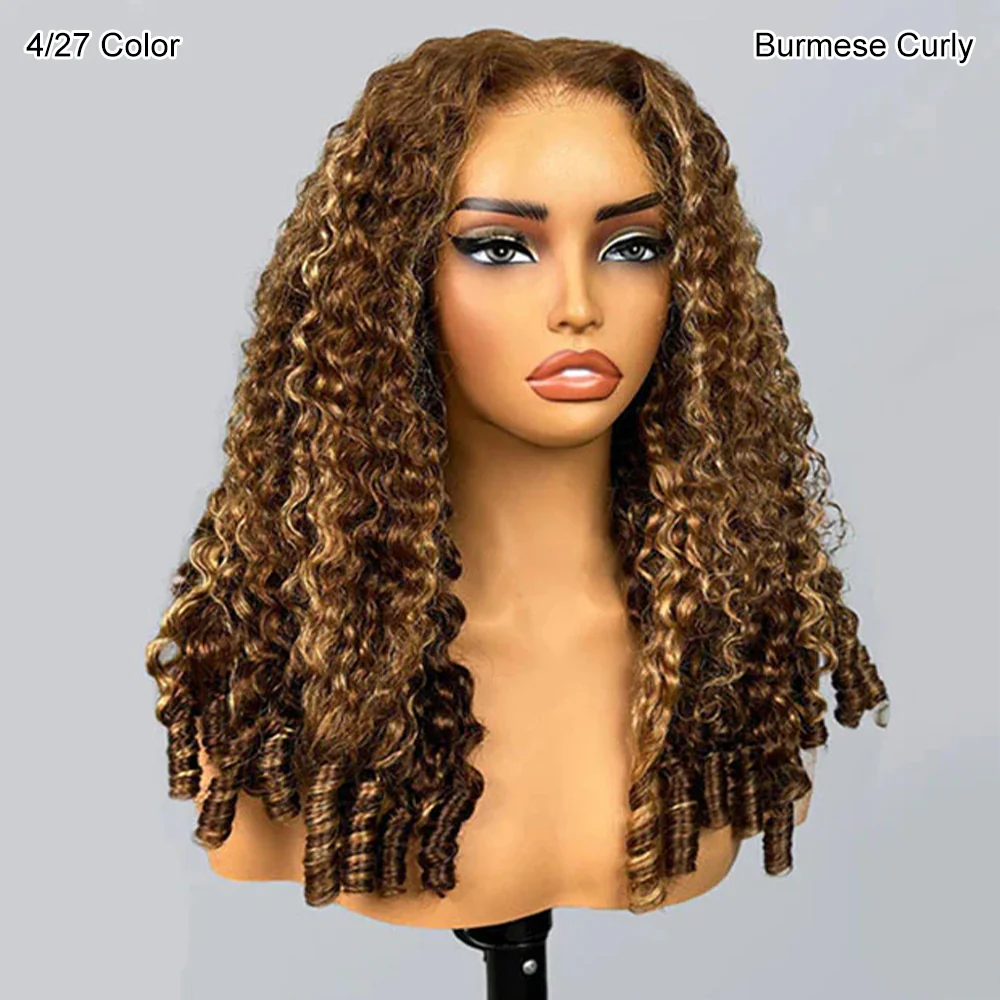 4/27 Highlight Color Burmese Curly Glueless Wig Pull Go 13x6 Full Lace Pre-Everything Wear Go Wig - Image 5
