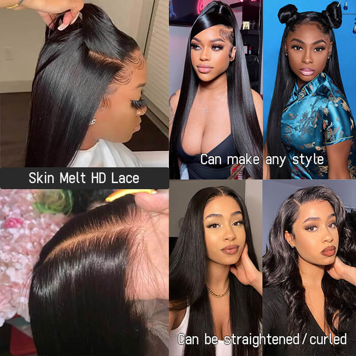 Straight Lace Front Wigs with Bleached Knots 13x6 HD Transparent Lace Frontal Wigs - Image 9