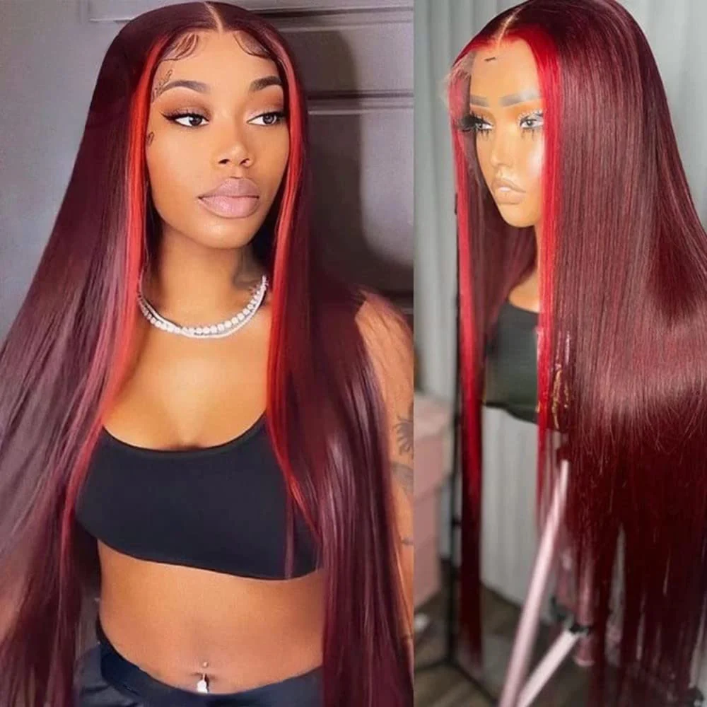 Highlight Red Mix Burgundy Human Hair Wig 13x6 Lace Front 8x5 Glueless Ready To Wear - Image 6