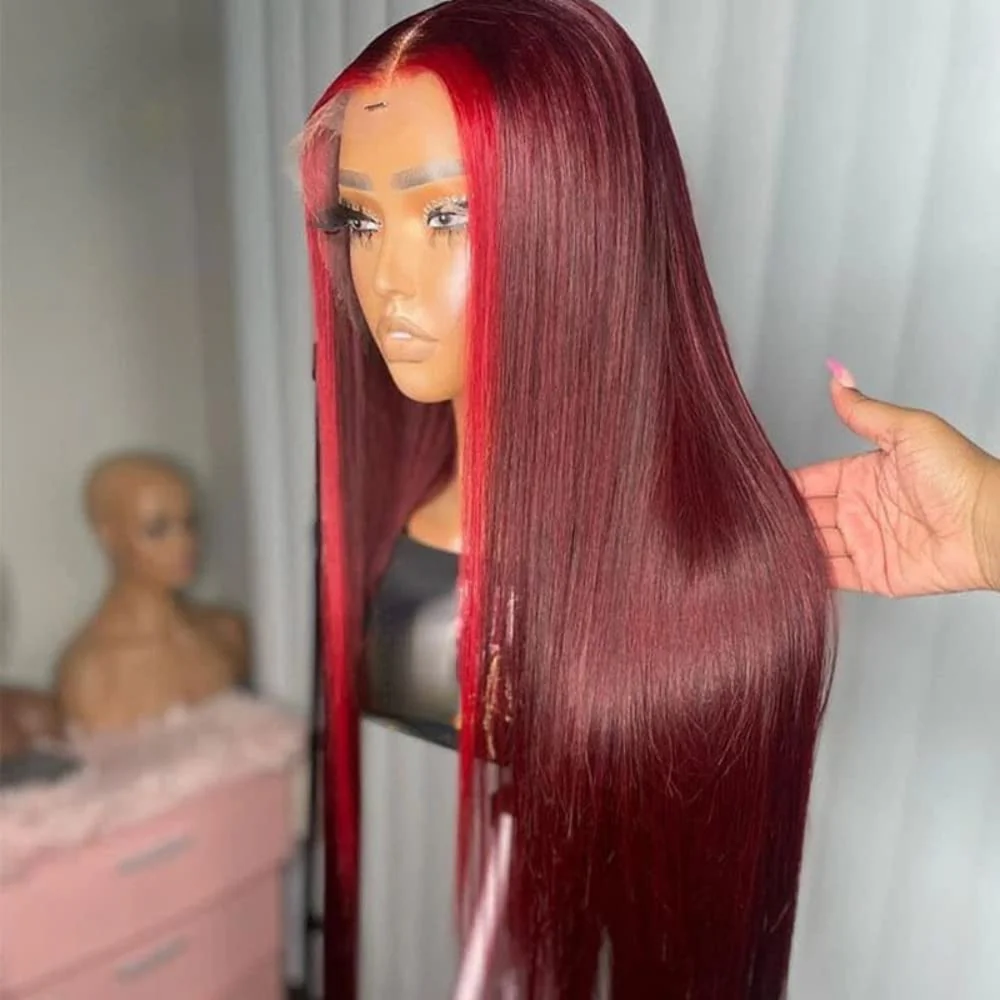 Highlight Red Mix Burgundy Human Hair Wig 13x6 Lace Front 8x5 Glueless Ready To Wear - Image 7