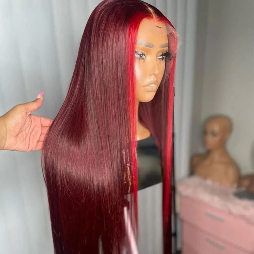 Highlight Red Mix Burgundy Human Hair Wig 13x6 Lace Front 8x5 Glueless Ready To Wear - Image 8