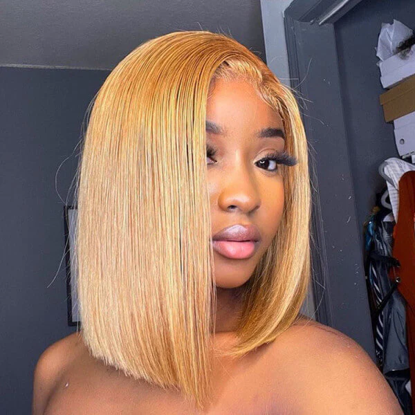 Honey Blonde Bob Wig #27 Color Straight Human Hair Bob Wigs - Image 4