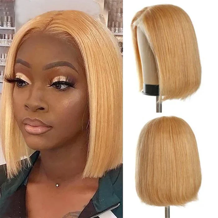 Honey Blonde Bob Wig #27 Color Straight Human Hair Bob Wigs - Image 7