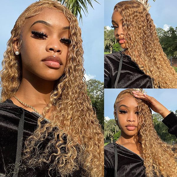 Beyonce Hair Honey Blonde Lace Front Wig #27 Color Deep Wave Human Hair Wigs 180% Density - Image 4