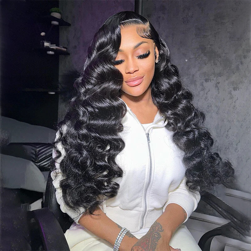 Loose Deep Wave Natural Black Hair 13x6 HD Lace Frontal Wig Wand Curls Human Hair Wigs - Image 3