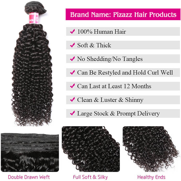 Malaysian 100% Curly Virgin Hair 3 Bundles with 4*4 Lace Closure Human Hair Weave-Pizazz Hair - Image 5