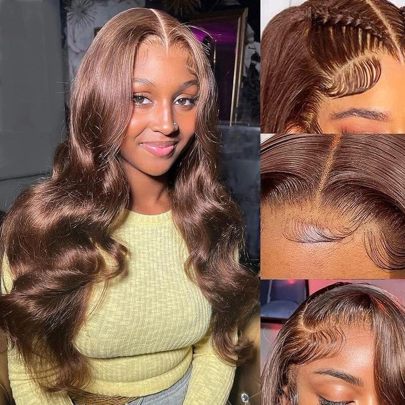 Pizazz New Chocolate Brown Wig Body Wave 13x6 Full Lace Drawstring Wig Pre Plucked Natural Hairline 250% Density - Image 3