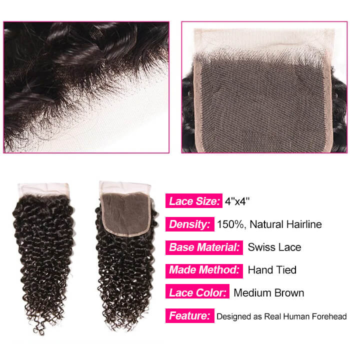 Peruvian 100% Human Hair Virgin Curly Hair 3/4 Bundles with 4*4 Lace Closure On Sale - Image 5