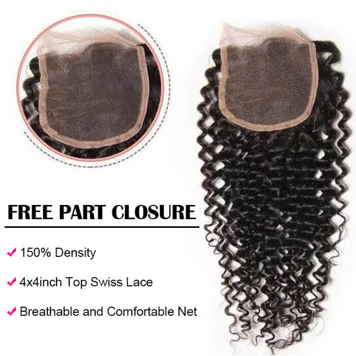 Peruvian 100% Human Hair Virgin Curly Hair 3/4 Bundles with 4*4 Lace Closure On Sale - Image 6