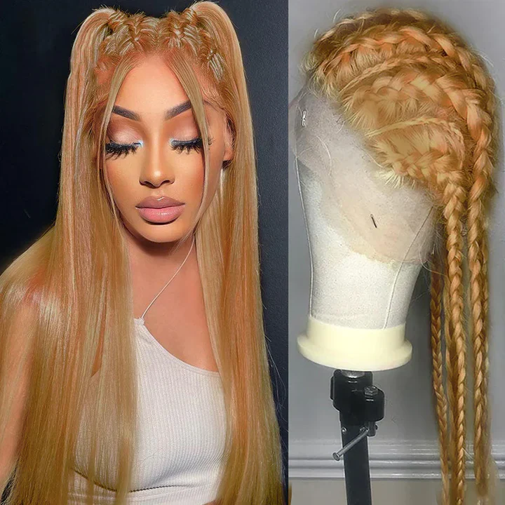 #27 Honey Blonde Body Wave Wig 8x5 Glueless Lace Front Wig 180% Human Hair Wig - Image 4