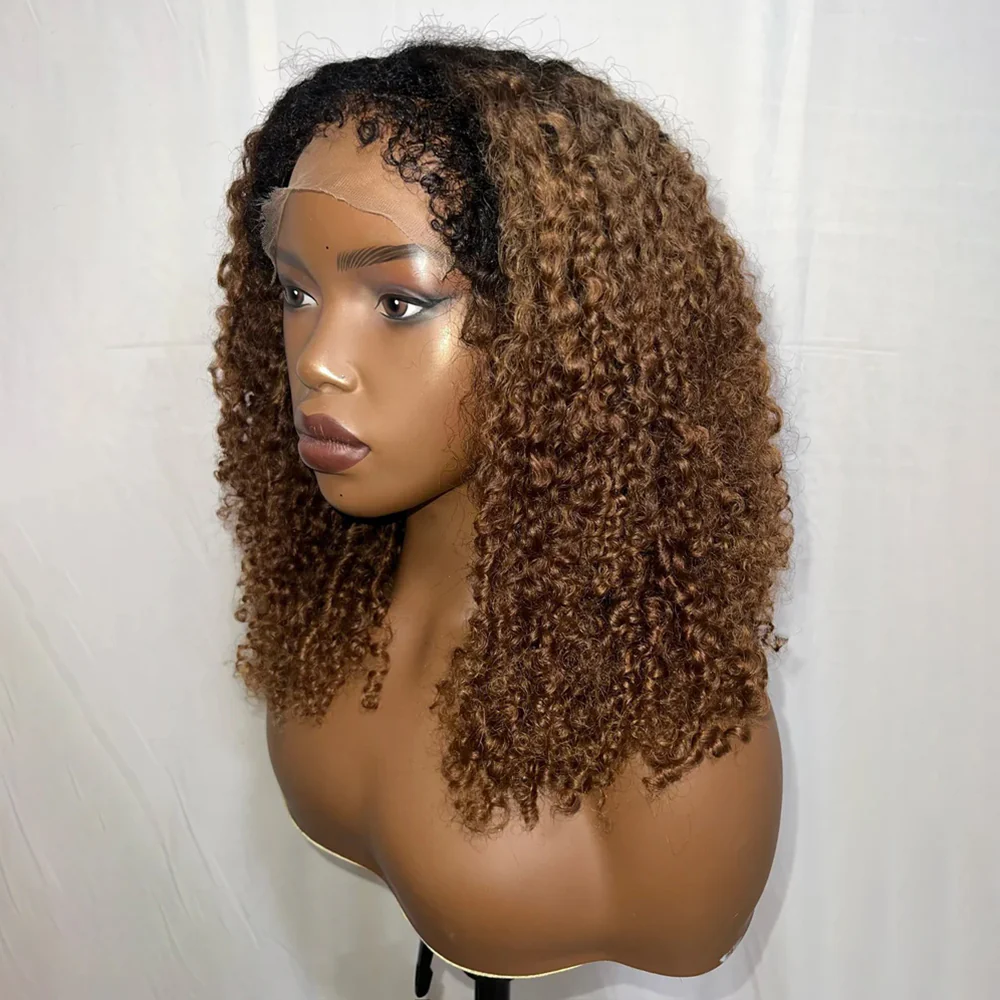 Ombre Brown Coily Curly Lace Front Wig | 250% Density 4C Edges Dark Roots Realistic - Image 4