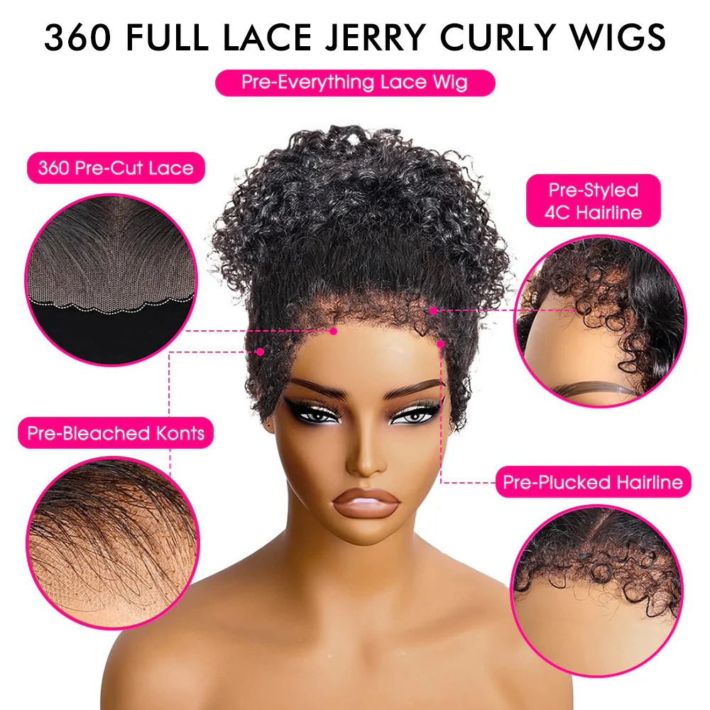 4C Kinky Edges  360 HD Lace Front Wigs Jerry  Curly Wig Pre-Bleached Knots Human Hair Wigs - Image 6
