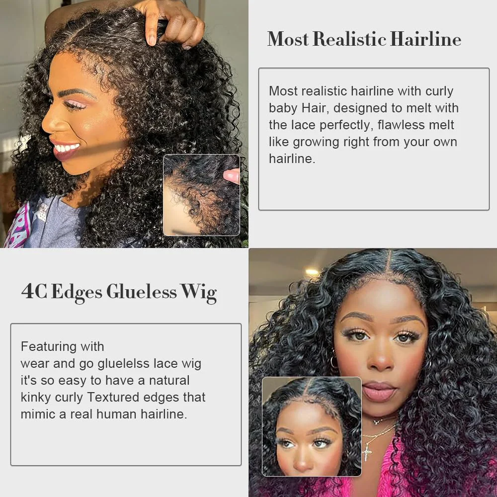 4C Kinky Edges  360 HD Lace Front Wigs Jerry  Curly Wig Pre-Bleached Knots Human Hair Wigs - Image 8