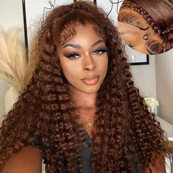 Invisi-String Water Wave Chocolate Brown  360 Lace Frontal Wigs Pre-Bleached Knots Human Hair Wig - Image 4