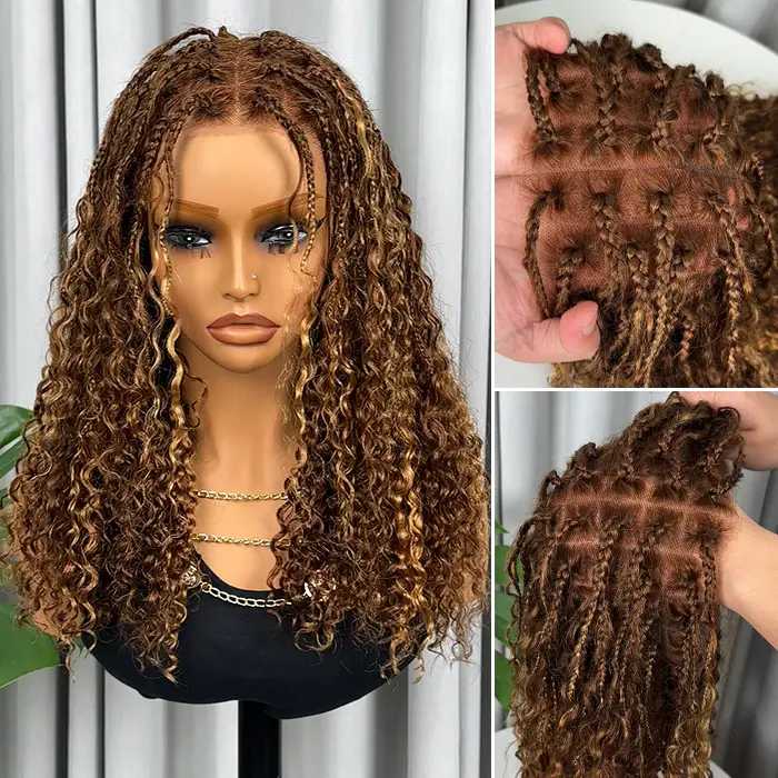 Glueless Knotless Braided Wigs Water Wave 13x6 HD Lace Frontal Glueless Human Hair Wig - Image 10