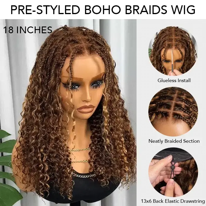 Glueless Knotless Braided Wigs Water Wave 13x6 HD Lace Frontal Glueless Human Hair Wig - Image 11