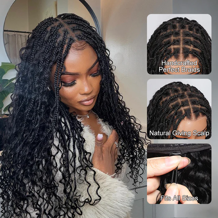 Glueless Knotless Braided Wigs Water Wave 13x6 HD Lace Frontal Glueless Human Hair Wig - Image 12