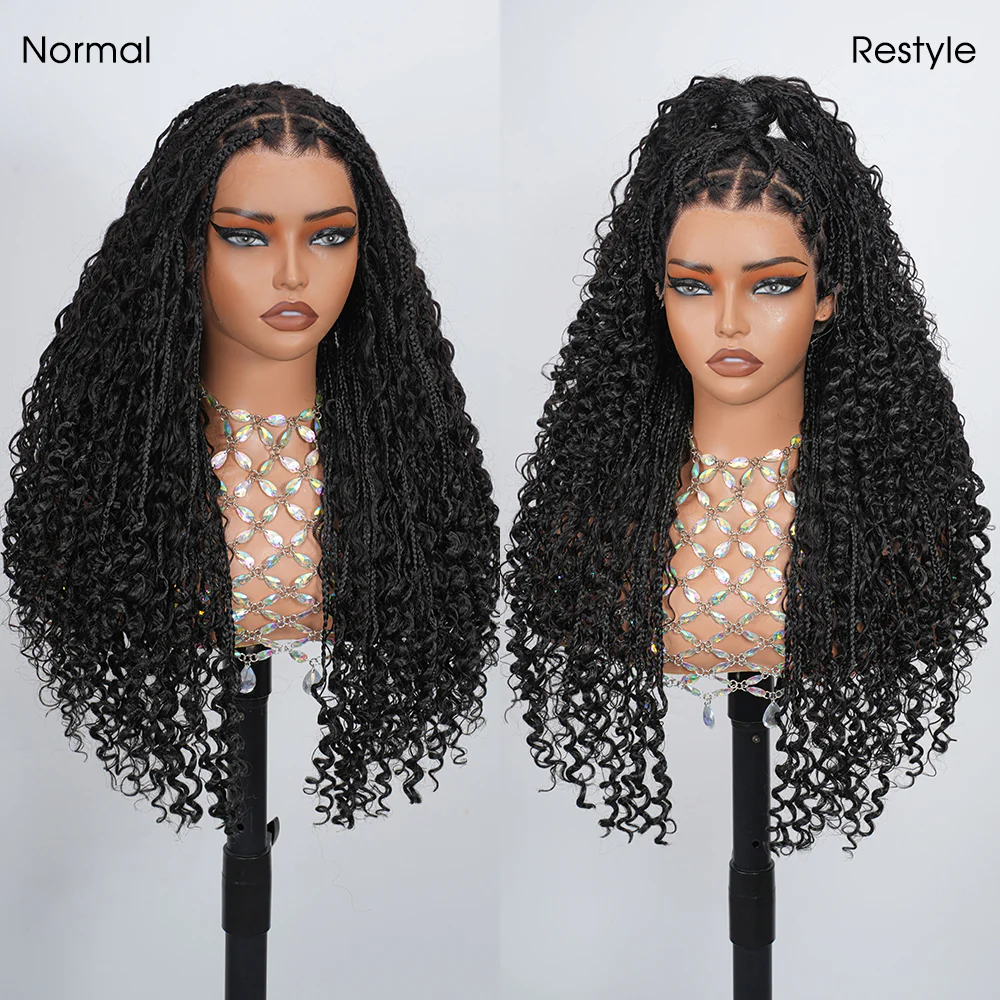 Glueless Knotless Braided Wigs Water Wave 13x6 HD Lace Frontal Glueless Human Hair Wig - Image 15