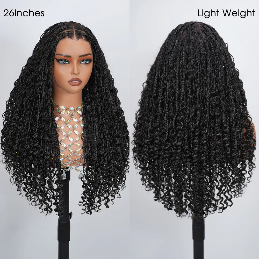 Glueless Knotless Braided Wigs Water Wave 13x6 HD Lace Frontal Glueless Human Hair Wig - Image 16