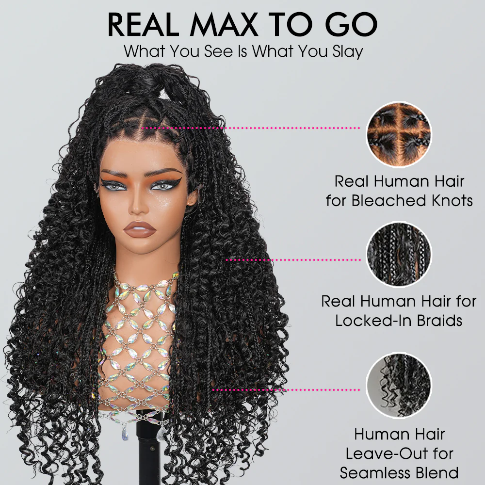 Glueless Knotless Braided Wigs Water Wave 13x6 HD Lace Frontal Glueless Human Hair Wig - Image 17