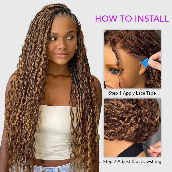 Glueless Knotless Braided Wigs Water Wave 13x6 HD Lace Frontal Glueless Human Hair Wig - Image 3