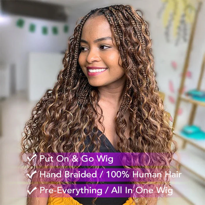 Glueless Knotless Braided Wigs Water Wave 13x6 HD Lace Frontal Glueless Human Hair Wig - Image 4