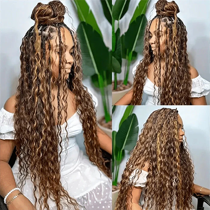 Glueless Knotless Braided Wigs Water Wave 13x6 HD Lace Frontal Glueless Human Hair Wig - Image 5