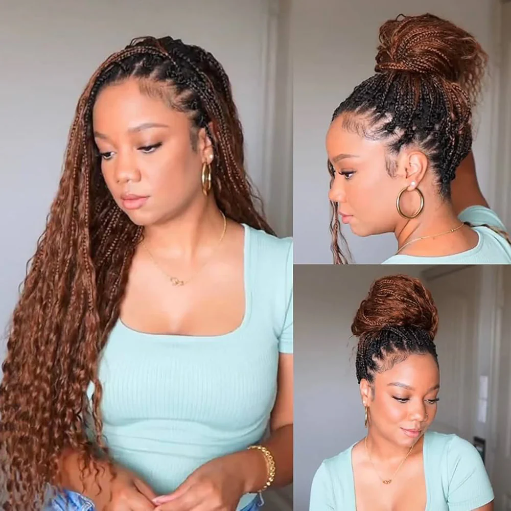 Glueless Knotless Braided Wigs Water Wave 13x6 HD Lace Frontal Glueless Human Hair Wig - Image 6