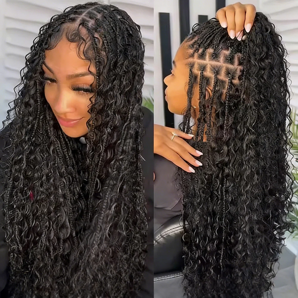 Glueless Knotless Braided Wigs Water Wave 13x6 HD Lace Frontal Glueless Human Hair Wig - Image 7