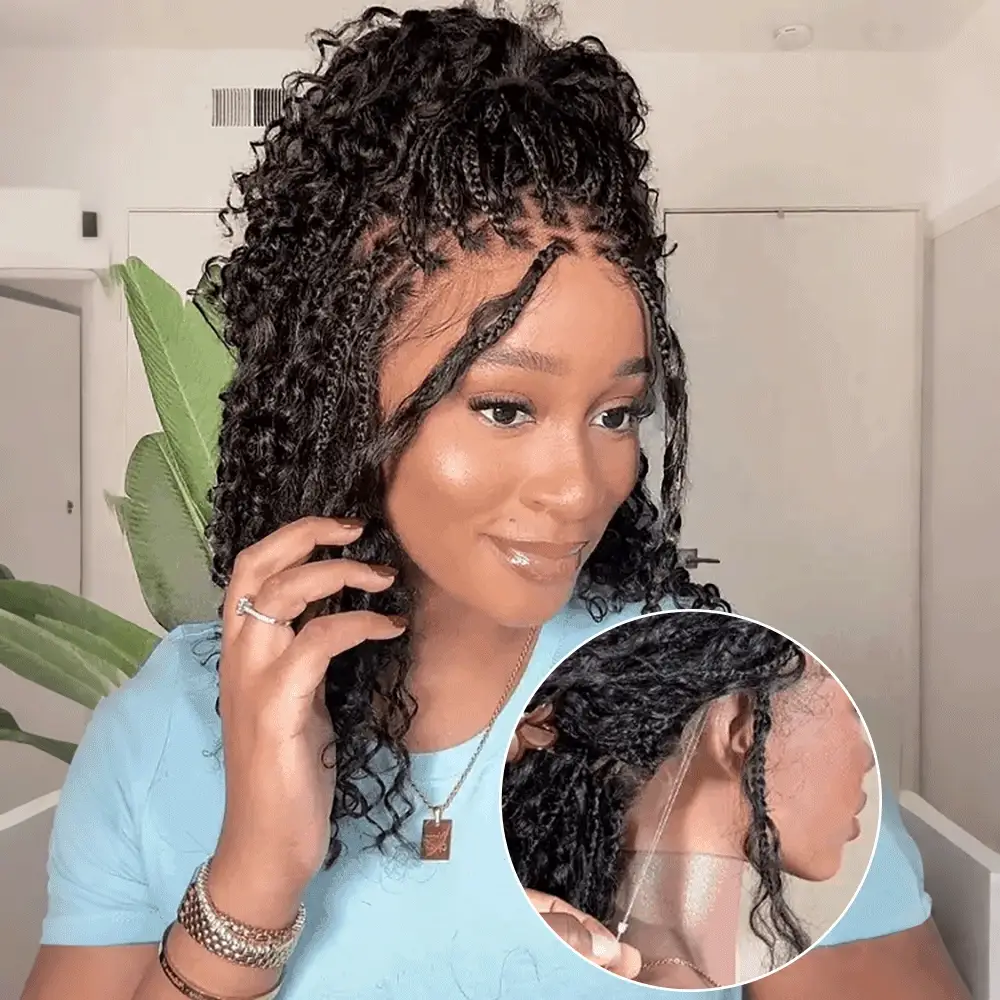 Glueless Knotless Braided Wigs Water Wave 13x6 HD Lace Frontal Glueless Human Hair Wig - Image 8