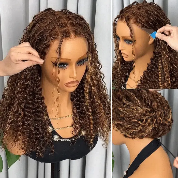 Glueless Knotless Braided Wigs Water Wave 13x6 HD Lace Frontal Glueless Human Hair Wig - Image 9