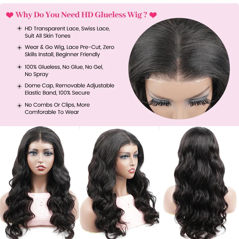 New Pre-Bleached Knots Wear Go Glueless Wig Pre-Cut HD Lace Body Wave Human Hair - Image 11