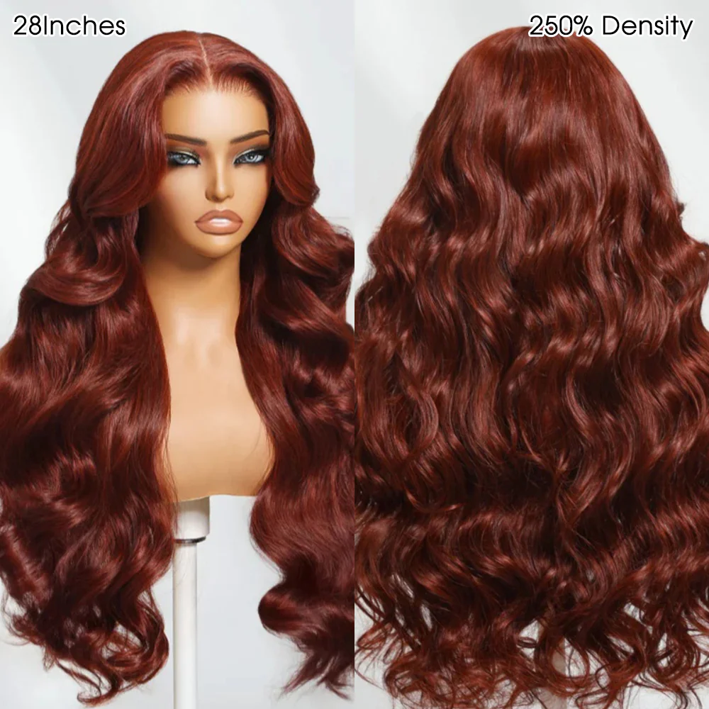 Layered Cut Glueless Loose Body Wave Curtain Bangs Reddish Brown  HD Lace Frontal Wig - Image 3