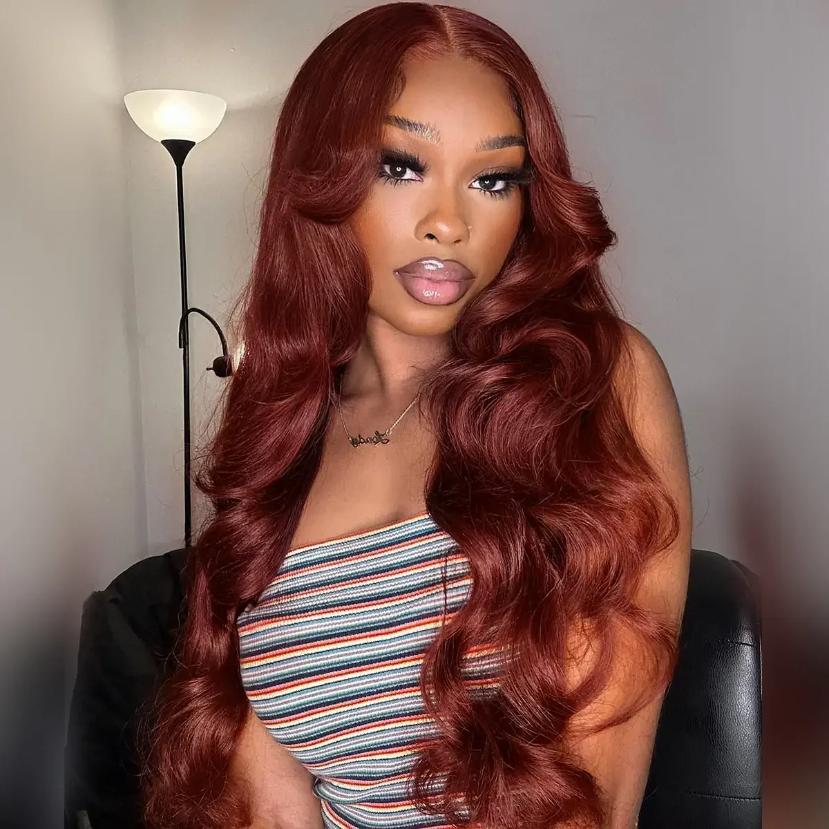 Layered Cut Glueless Loose Body Wave Curtain Bangs Reddish Brown  HD Lace Frontal Wig - Image 7