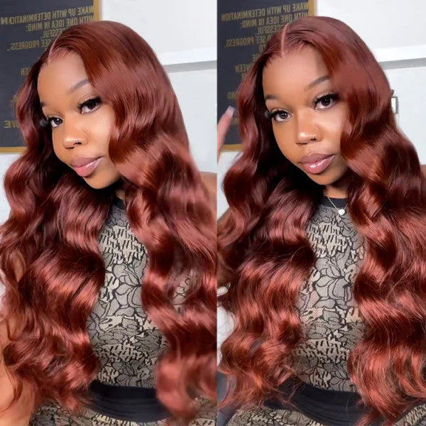 Reddish Brown Glueless Wig 13×6 Body Wave Full Frontal HD Lace Wig 180% Density - Image 3