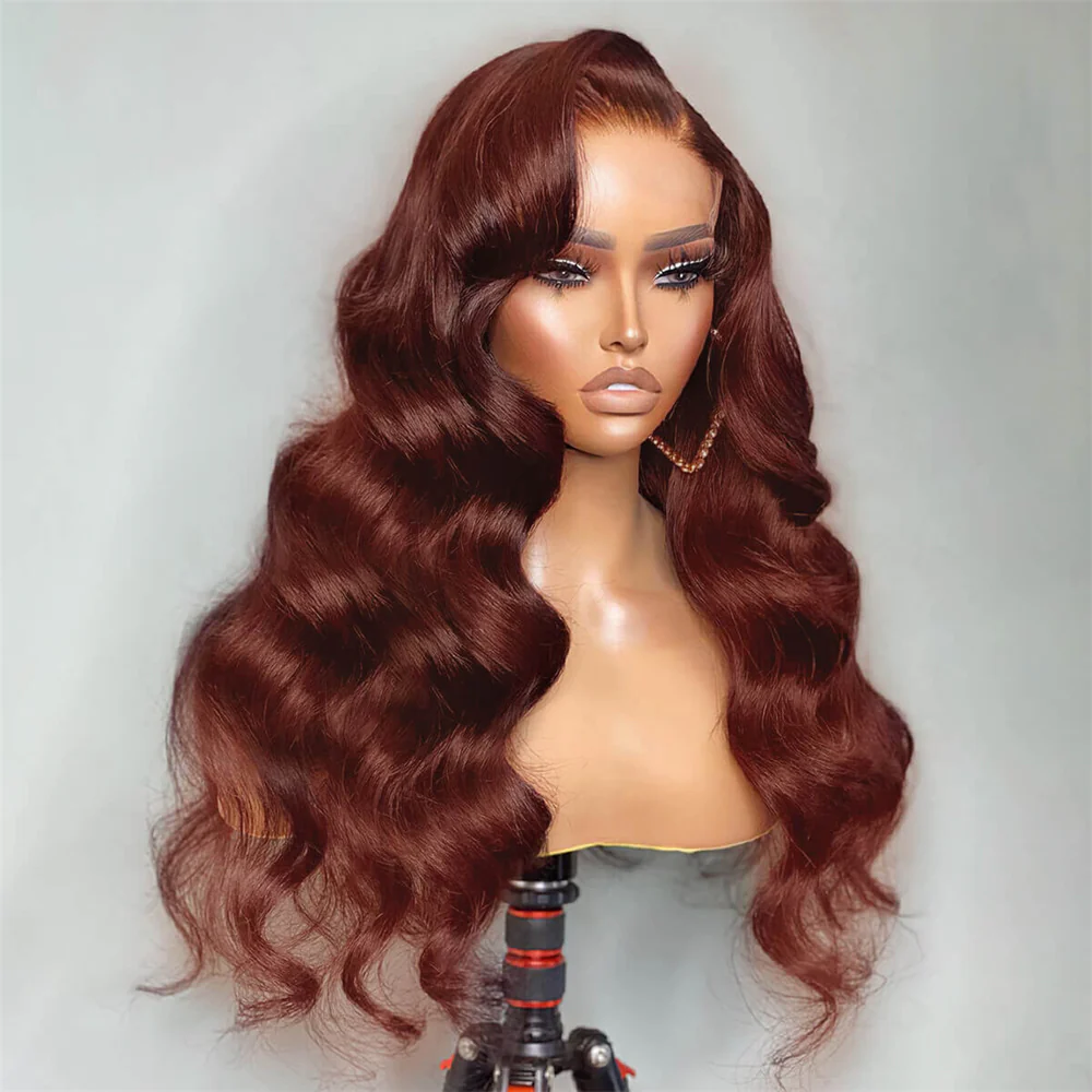 Reddish Brown Glueless Wig 13×6 Body Wave Full Frontal HD Lace Wig 180% Density - Image 4