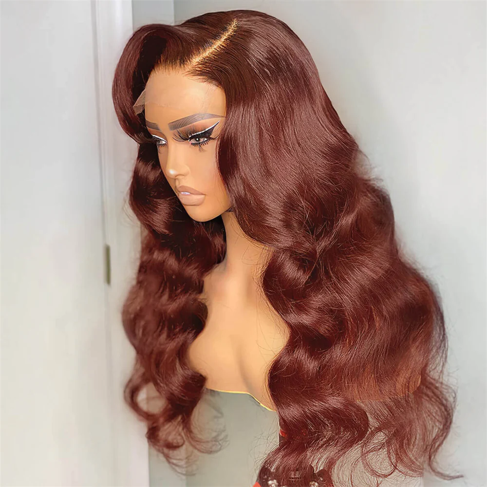 Reddish Brown Glueless Wig 13×6 Body Wave Full Frontal HD Lace Wig 180% Density - Image 5