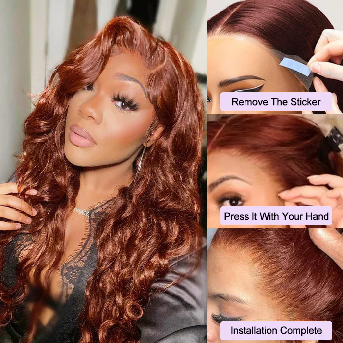 Reddish Brown Glueless Wig 13×6 Body Wave Full Frontal HD Lace Wig 180% Density - Image 6