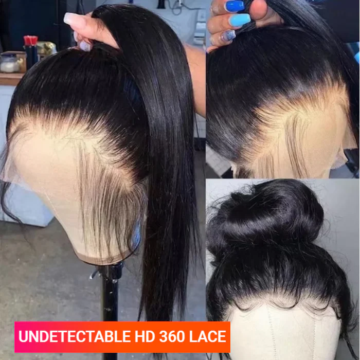 360 HD Lace Frontal Straight Human Hair Wig with Bleached Knots & Invisi Strap Snug Fit - Image 10